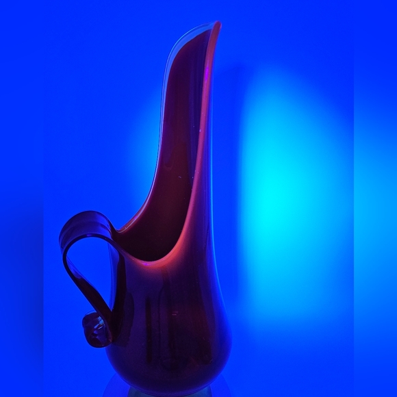 Vintage L.E. Smith Amberina Swung Stretch Art Glass Amberina Pitcher Glows 17.5" - Picture 13 of 14